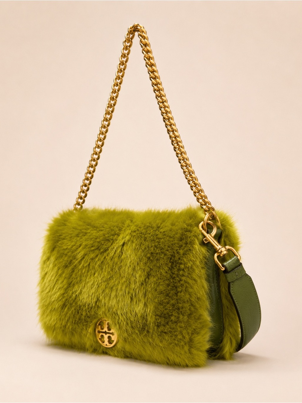 Tory Burch Chelsea Faux Fur Convertible Crossbody Shoulder Bag Chartreuse Green - Picture 4 of 10